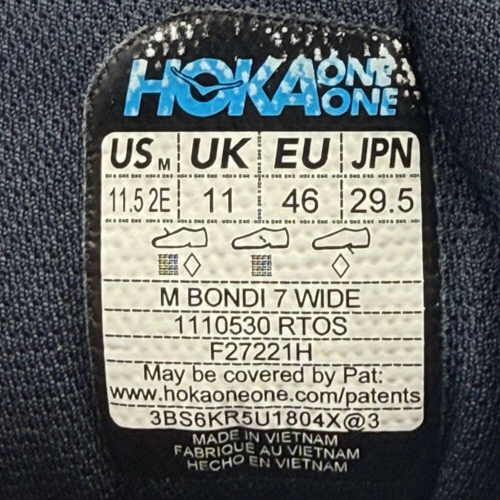 Hoka One One Bondi 7 Men's Size 11.5 2E Blue Running Shoes Sneakers 1110518 RTOS - Picture 8 of 8